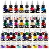 DLD 25 Flasche Körper Universal Tattoo Tinte Set Professionelle Edition Tattoo Werkzeug Vollfarbpigmente für Vegetarier Sicher, Nicht Giftig, Permanent Menschliche Haut Tattoo Art 0.5 oz (15 ml)