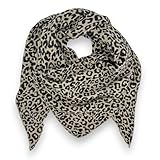 Ziona Musselin Schal damen leo Made Italy 195 x 72 cm Herbst Winter Dreieckstuch Baumwolle Halstuch (Beige-Schwarz)
