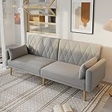 Rosebibi Kleines Sofa, Zweisitzer-Sofa, Schlafsofa, Schlafsofa mit Schlaffunktion, Schlafsofa aus Samtstoff, geeignet für Wohnzimmer, Schlafzimmer, Heimkino, Gästezimmer (Grau)