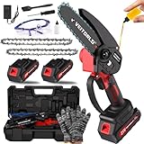 Veitorld Akku Kettensäge, Mini Kettensäge mit 2 Akku 2000mAh, 6 Zoll Einhand Minikettensäge, Automatisches Ölsystem & LED-Licht Chainsaw, Kleine Astsäge Akku für Gartensäge Holzschneidenz