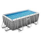 Bestway Power Steel Frame Pool-Set mit Filterpumpe 412 x 201 x 122 cm, Rattan-Optik (Schiefergrau), eckig