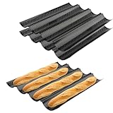 SEUICYNE 3 Stück Premium Baguette Backform, 38 x 33cm Baguette-Backblech mit Antihaftbeschichtung, Baguetteblech für 4 Baguettes, Brötchen Backform Schwarz, Brot Backen Zubehör, Backen von Brot