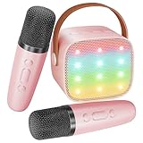 BONAOK Mikrofon Karaoke Maschine, Karaoke Mikrofon Kinder Stimme Verstellen,Bluetooth Lautsprecher Mit Mikrofon Karaoke,Karaoke Tragbare Systeme Zum Singen, Karaokemaschinen Für Kinder (Rosa)