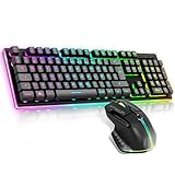 SPIRIT OF GAMER x Ultimate 600 | Gaming Tastatur Maus Set Kabellos Schwarz Wiederaufladbar RGB | DE Layout | Semi Mechanisch | Aluminiumplatte | 4800 DPI Wireless Mouse | Für PS5, PS4, PC, Xbox