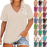 Oversized Tshirt Damen V Ausschnitt Sommer Tops Lässige Kurzarm Oberteil Einfarbig Tunika Kurzärmeliges Tops Casual Lockere Basic Shirts Frauen Elegant Bluse Tee für Teenager Mädchen