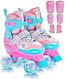 Rollschuhe Kinder Verstellbar Mädchen Rollerskates, Größe 26-37 Mit 6er Kinder Protektoren Set und Led Leuchtenden Rädern für Mädchen 1 Pair