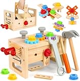 Afunti Holz Kinder Werkzeug Set Jungen Mädchen Spielzeug Montessori hölzernes Werkzeug mit Bank Spielzeug für 2 3 4 5 6 Jahre alter Junge Mädchen Rollenspiel Pädagogischer Bau Kleinkind Spielzeug