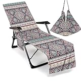 Bohemian Mandala Ethno Stil Mikrofaser Strandkorbbezug,HandtüCher FüR Sonnenliegen,Strandkorbtuch Mit Taschen,Staubdichte Lounger Towel FüR Sommer,Garten,Pool,Urlaub,Reisen (Farbe 4,75 x 210 cm)