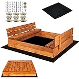 SPRINGOS Sandkasten mit Sitzbank 120x120 cm Abdeckung Holz imprägniert Kinder-Sandkasten Spielplatz