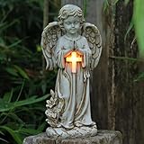 Tuzsocr Solar Engel Gartenstatue - LED-Schutzengel-Figur, Wetterfeste Betende Figur am Grab, Grablicht Outdoor-Dekoration, Skulptur Deko für Rasen, Hof, Terrasse, Fensterbank, 31cm