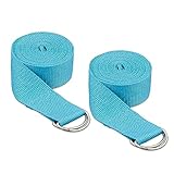 Relaxdays Yogagurt 2er Set, Dehnungshilfe, 250 x 3,8 cm, Yogaband für Anfänger und Fortgeschrittene, Baumwolle, hellblau