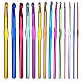 Gvolatee 14 Stück Häkelnadel Set Crochet Hooks Stricknadeln aus bunt Aluminium 14 Größen 2mm-10mm Stricken Werkzeuge Zubehör