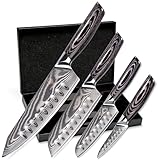 Wolfblood PRO 4er Damastmesser Set XL (33, 31cm 23cm & 19cm) Profi Damast Küchenmesser Set aus echtem 67 Lagen Damaststahl I Chefmesser & Santokumesser mit Holzgriff Geschenkbox & Klingenschutz
