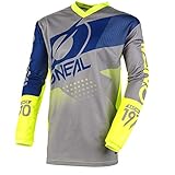 O'NEAL | Motocross-Jersey | MX Enduro Motorrad | Maximale Bewegungsfreiheit, Gepolsterter Ellbogenschutz, Atmungsaktives Material | Element Jersey Factor | Erwachsene | Grau Blau Neon-Gelb | Größe L