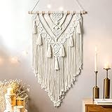 Dremisland Boho Makramee Wandbehang Geometrischer Gewebte Wandteppich Beige Baumwolle Wandteppich Wandkunst Tapisserie Quasten Tapestry Wandbehang für Schlafzimmer Wohnzimmer