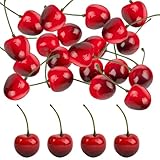 20 Stück Kirschen Deko,Gegen Verblassen Simulation Kirschenmodell Sorgfältig Künstliche Früchte,Lebensechten Schwarz Rot Kirsche Deko Obst,für Die Obstschale Tischdekoration DIY Foto-Props Party