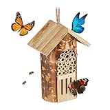 Relaxdays Insektenhotel, Nisthilfe Wildbienen & Schmetterlinge, hängend o. stehend, Garten, HBT: 20 x 13,5 x 10cm, Natur