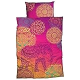 sister s. Renforcé-Bettwäsche Noida absolut hip Mandalas Ornamente Glücks-Elefant orientalische Farbenpracht,violett-türkis-orange, 135x200 cm