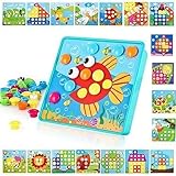 TINOTEEN Mosaik Steckspiel für Kinder Lernspielzeug Steckmosaik mit 18 Bunten Steckplätte und 50 Steckperlen