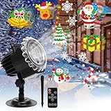 Projektor Weihnachten Aussen, 12 Folien 96 Muster, Weihnachtsprojektor Licht Wasserdicht, LED Projektionslampe mit Fernbedienung & Timer, für Weihnachten, Erntedankfest, Außen, Innen Deko