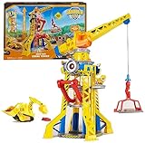 Rubble & Crew - Kran-Spielset Baupfoten Hof 68 cm, mit Rubble-Figur, Planierraupen-Fahrzeug und 340 g Build-it Kinetic Sand, Licht und Sound, ab 3 Jahren