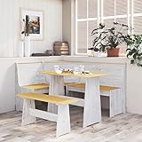 LVHUIDEH Eckbank mit Rückenlehne, Sitzbank, Einfacher Zusammenbau, Esszimmerbank, Holzbank, 151 x 118 x 73 cm, Massivholz Kiefer