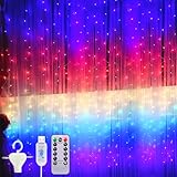 Vleuexe Lichtervorhang 3X 3m,300 LEDs USB LED Lichterkettenvorhang Bunt 8 Modi mit Fernbedienung,Timer IP44,String Light für Weihnachten Party,Innenbeleuchtung,Partydekoration