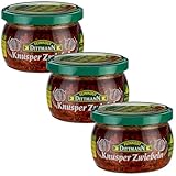 Feinkost Dittmann Knusper Zwiebeln – 185g Glas, 3er Pack – Knusprige Zwiebelbissen, Verfeinert mit Chili-Öl, Ideal für Pasta, Gemüse, Fleisch und Grillgerichte