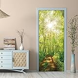 Tür tapeten 3d selbstklebend Sonne und Wald Türposter Türaufkleber Wasserdicht Abnehmbare Vinyl türfolie Fototapete diy Wandbild Wohnzimmer Schlafzimmer Badezimmer B85 x H205cm