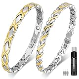 2 Stück Magnet Armbänder für Damen Silberne und Goldene Ultrastarke Magnetische Armbänder mit 3500 Gauß Ordentliche Magnet Gliederarmbänder aus Titanstahl für Frauen Schmuck Geschenk