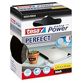 tesa extra Power Perfect Gewebeband - Gewebeverstärktes Ductape zum Basteln, Reparieren, Befestigen, Verstärken und Beschriften - Schwarz - 2,75 m x 38 mm