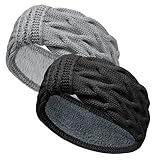 Stirnband Damen Winter, EYCLFY Stirnbänder Damen Winter Gefüttert Fleece Haarband, Elastische Kopfband Gestrickte Headband Frauen Haarreifen Strick Headwrap 2 Stück (Dunkelgrau + Hellgrau)