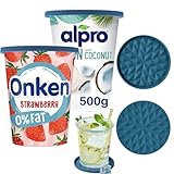 Wingcases Mehrweg Silikon große JoghurtDeckel 500g(2er-Set, Dunkelblau) Reversibel zu Untersetzern, Organizer Küche Behalterdeckel passt für Joghurt, Joghurtbecher, Untersetzer für Gläser