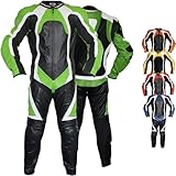 German Wear Einteiler Motorradkombi Lederkombi aus Büffelleder echtleder Kombi, 62/5XL, Farbe:Grün