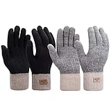 Damen Winter Handschuhe 2 Paar Frauen Warme Touchscreen Baumwolle Kurzer Gestrickte Fäustlinge für Tippen Fahren Schwarz + Grau
