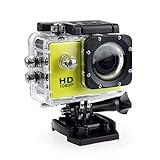 ZHUTA Action Kamera 1080P HD 2.0 Zoll Bildschirm Unterwasserkamera,3MP wasserdichte Sports Kamera mit Zubehör Kits,für Schwimmen Tauchen Fahrrad Motorrad usw(Gelb)