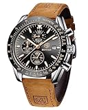 BENYAR Uhren Herren Analog Quarz Chronograph Herrenuhren 30M Wasserdicht Leuchtende Datum Braun Lederband Armbanduhr Lässig Business-Kleid Uhren Elegantes Geschenk fur Männer