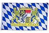 Bundes- und Länderflagge aus wetterfestem Material mit Metallösen, Outdoor Fahne & Flagge (Freistaat Bayern) 150x90cm