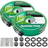 Breeze Touch 2 x 15 m Gartenschlauch, flexible Tropfschläuche mit hohem Nebel, auslaufsicherer, flacher Bewässerungsschlauch, Grasbewässerungssprinkler-Schlauch mit Heringen für Rasen und Hof