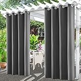 Tgkoddo Outdoor Vorhang Wetterfest, Wasserdicht mit Ösen Oben und Unten, Sichtschutz Sonnenschutz Vorhang für Balkon Terrasse Veranda Pergola Gartenlaube(132*215cm, Grau)