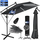 KESSER® Ampelschirm Holly Sonnenschirm Rechteckig LED Solar inkl. Abdeckung + Windsicherung mit Kurbel | Kurbel-Schirm mit Ständer UV-Schutz Aluminium Wasserabweisend Ø350cm Gartenschirm Anthrazit