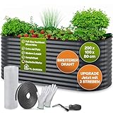 TTL GARDEN 200x100x80cm Inspire L anthrazit Metall Hochbeet - Stahl rostfrei verzinkt & grau lackiert Wellblech ovale Form sehr stabil Garten Beet für Gemüse Kräuter Blumen Gartenbeet Gemüsebeet