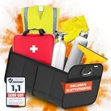 POUKO® Kofferraum Organizer Schwarz I Extrem stabiler Auto Organizer mit Anti-Rutsch-Klett I Praktische faltbare Kofferraumtasche für mehr Ordnung und Platz im Auto I Hochwertige Kofferraum Box