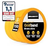 HASKYY Goldband Malerkrepp Kreppband 3x Malerband 30mm x 50m Profi Abdeckband Malertape Klebeband Washi Tape Gold Papiertape Selbstklebend