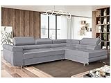 MEBLINI Schlafcouch mit Bettkasten - Ecksofa mit Schlaffunktion - Sofa mit Relaxfunktion und Kopfstützen - Couch L-Form - Eckcouch - Wohnlandschaft - MALIBA - 277x203x63cm Rechts - Grau Samt