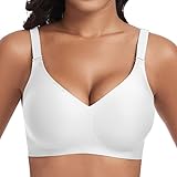 Jiuday BH Damen ohne Bügel Push Up BH Große Größen Guter Halt Bügelloser BH Seamless Bra Soft BH ohne Buegel Bequemer T Shirt V-Ausschnitt Bralette (Weiß,L)