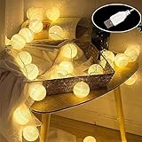 ELINKUME LED Baumwollkugeln Lichterkette mit USB,4M 20er LEDs Warmweiß Cotton Ball Lichterketten Kugeln Nachtlicht für Balkon Fenster Party Hochzeit Weihnachten,Innen Deko Stimmungsbeleuchtung