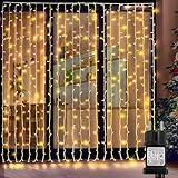 Zewool Lichtervorhang Innen 1x3m, 300 LED Lichterkette Außen, Wasserdicht Lichterketten Vorhang 8 Modi mit Timer für Weihnachten Hochzeit Party Deko Gardine (Warmweiß)