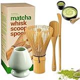 Molbory 4er-Set Matcha Set, Matcha-Schneebesen, traditionelle Schaufel, Teelöffel, Schneebesenhalter Japanisches Zubehör für Matcha-Zeremonie für die traditionelle Zubereitung von Matcha Tee