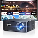Smart Beamer 4K【1200 ANSI/Google TV】 Netflix Official, Autofokus Trapezkorrektur Beamer Outdoor Tageslicht WiFi6 Bluetooth, Sprachsteuerung 1080P Full HD LED Deckenmontage 300' für Heimkino Projektor